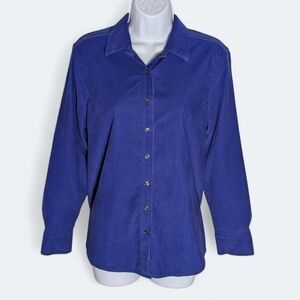 Lands’ End Blue Corduroy Shirt Preppy Casual Button Down Fall Minimalist Blouse
